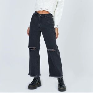 Princess Polly: Cece Hammer Wide Leg Knee Rip Jeans Black Denim
